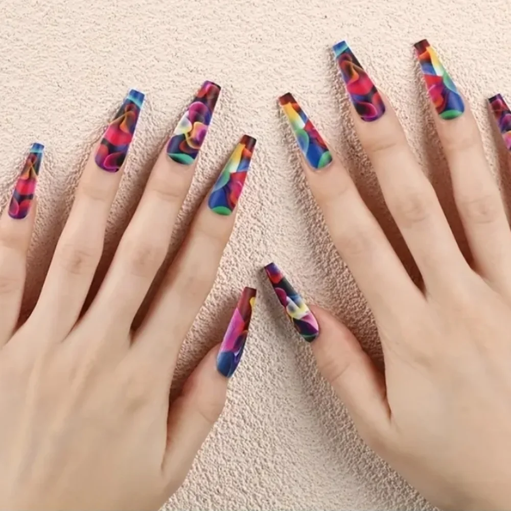 🔥3/$21 Multicolor Flame design Matte finish Press on nails 24 count